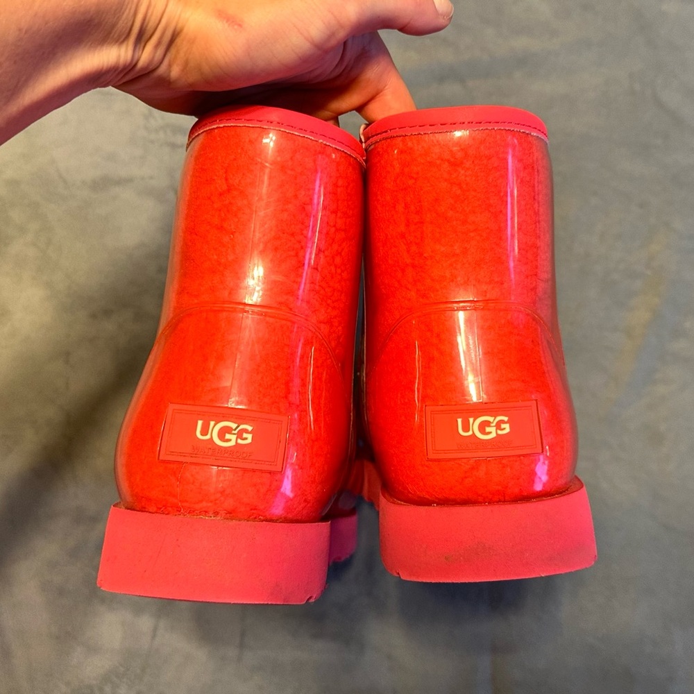 UGG Women's Glossy Red Short Rain Boot - Picture 8 of 11